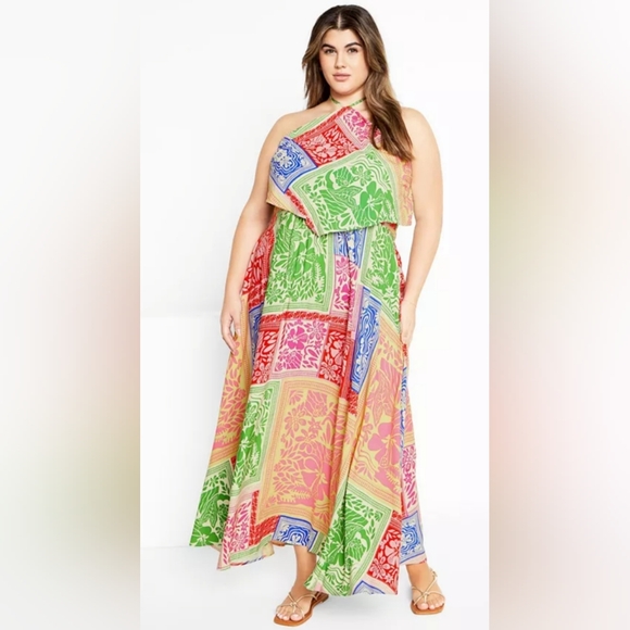 City Chic Dresses & Skirts - City Chic NWT Multicolor Patchwork Halter Maxi Dress Size=18